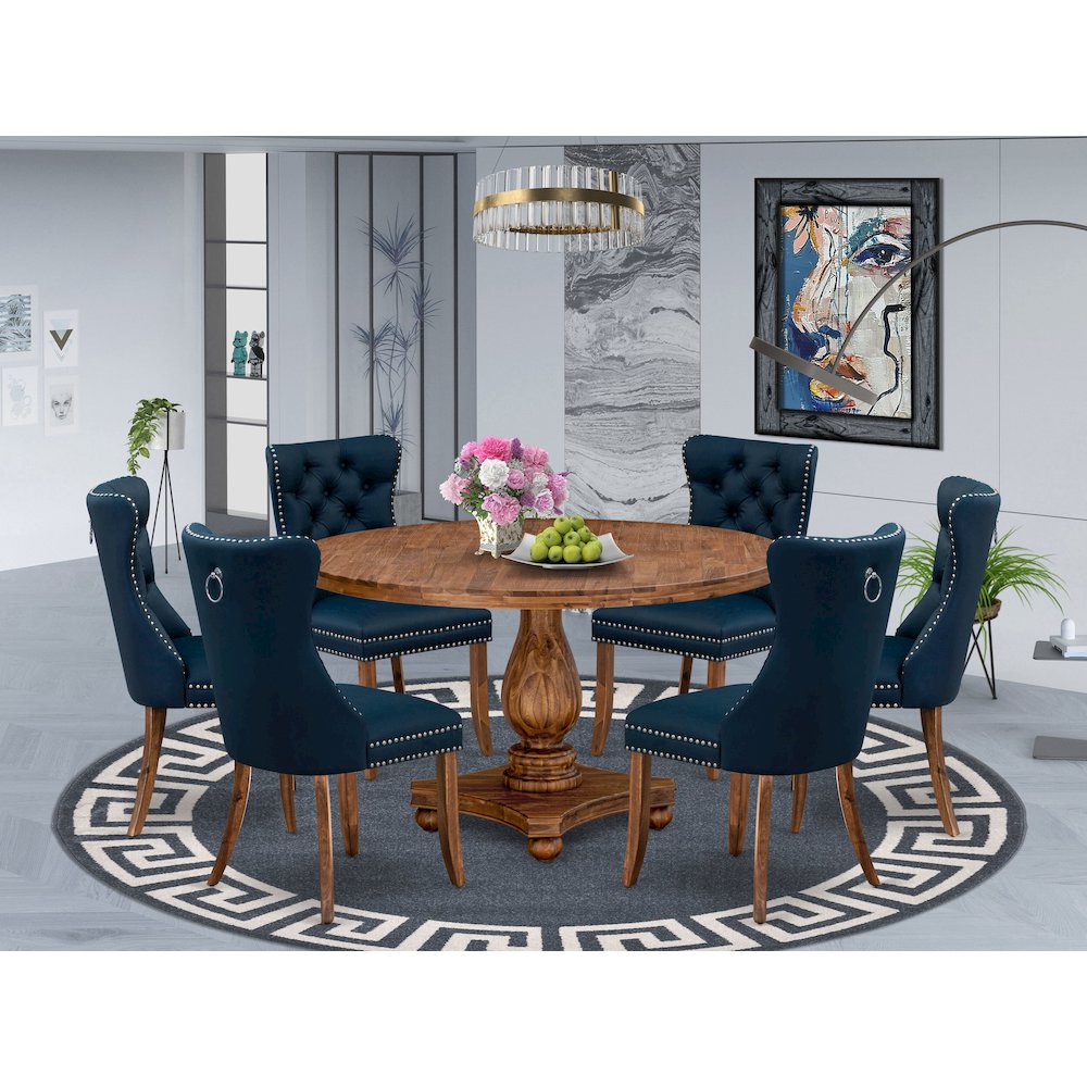 7-Piece Dining Room Set In Navy Blue Color. Picture 2