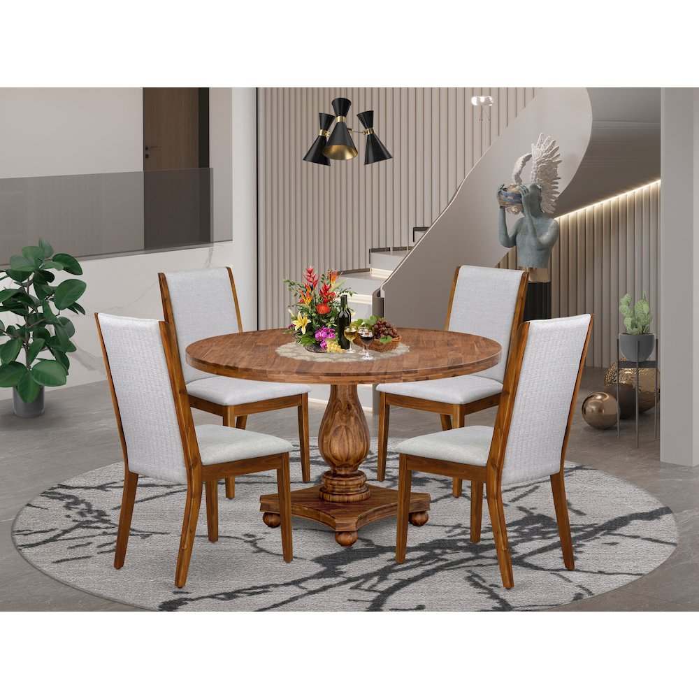 5-Piece Mid Century Dining Set A Table, 4 Grey Fabric Mid Century Dining Chairs. Picture 2