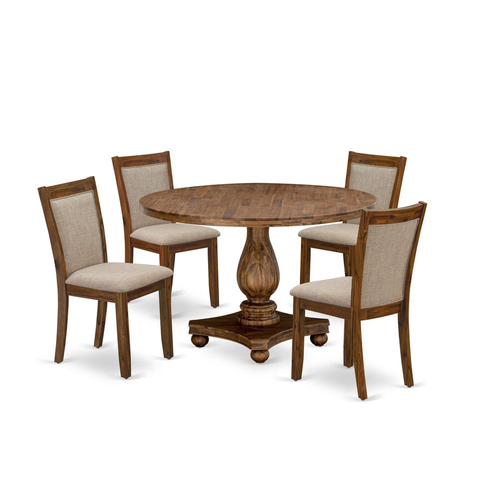 East West Furniture 5-Piece Modern Dining Set - Kitchen Table and 4 Light Tan Color Parson Chairs with High Back - Antique Walnut Finish. Picture 1