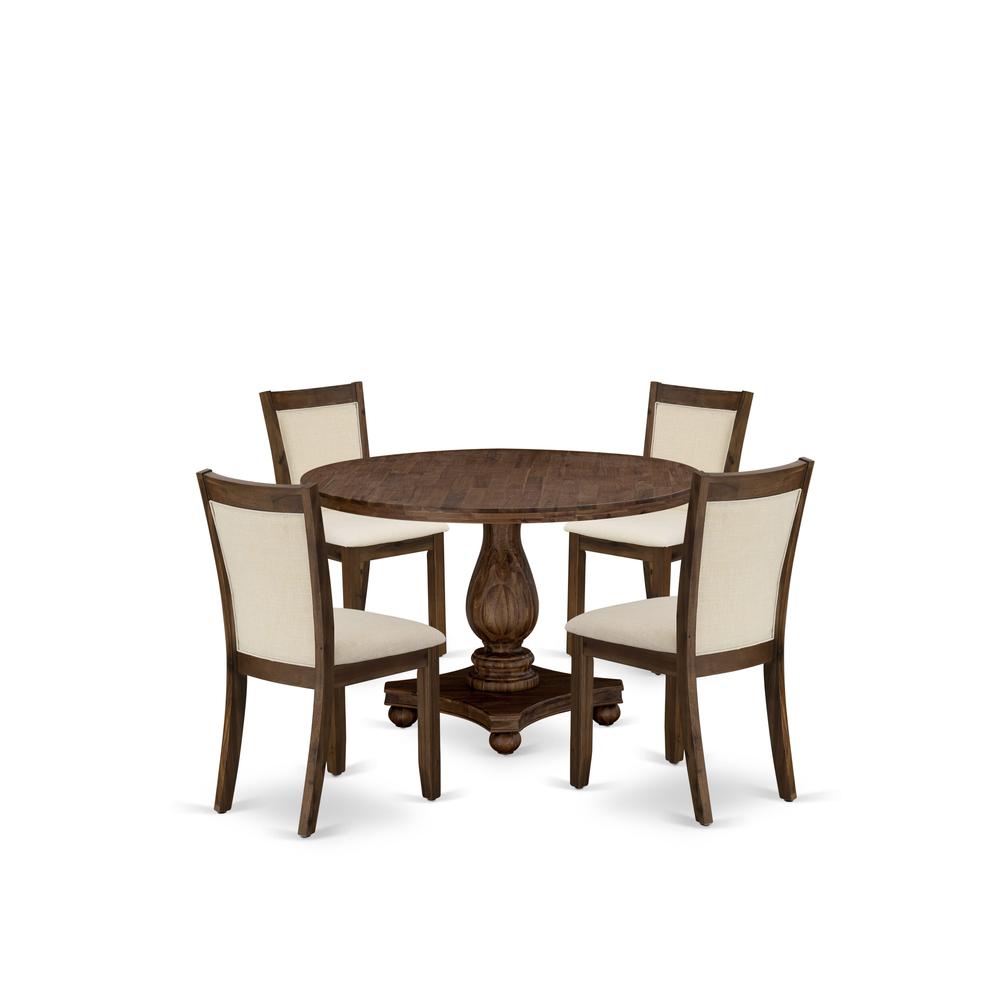 East West Furniture 5-Pcs Dining Table Set - A Modern Kitchen Table and 4 Light Beige Linen Fabric Dining Room Chairs with Stylish Back (Sand Blasting Antique Walnut Finish). Picture 1