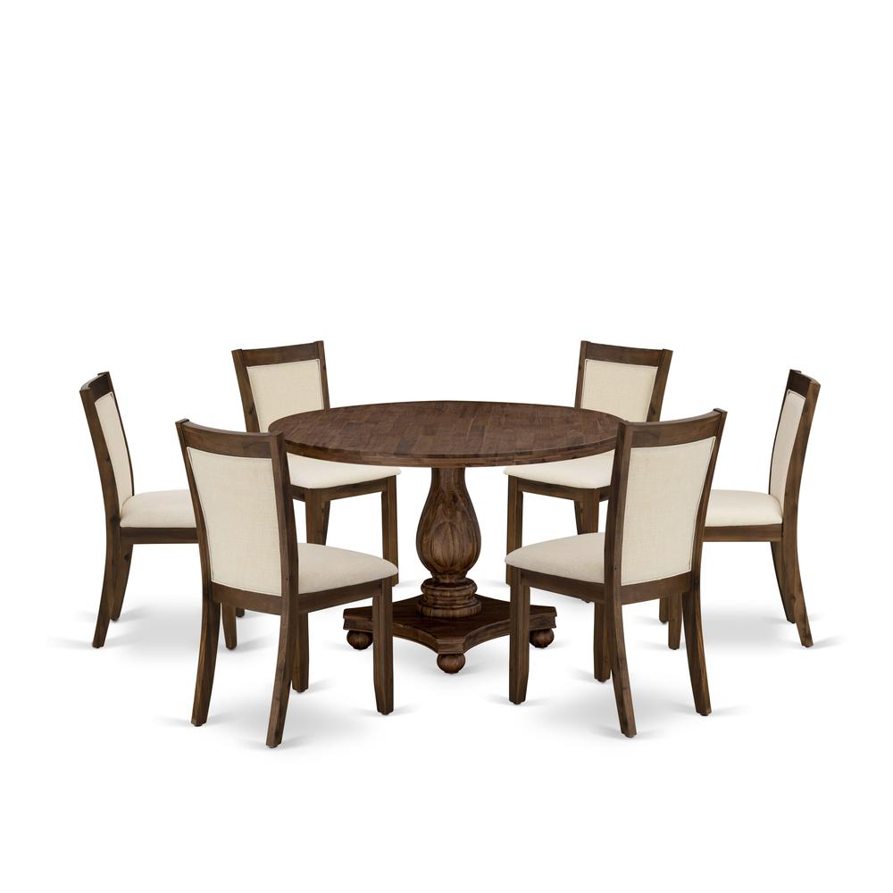 East West Furniture 7-Piece Dining Set - A Beautiful Wooden Table and 6 Beautiful Light Beige Linen Fabric Dining Chairs with Stylish High Back (Sand Blasting Antique Walnut Finish). Picture 1