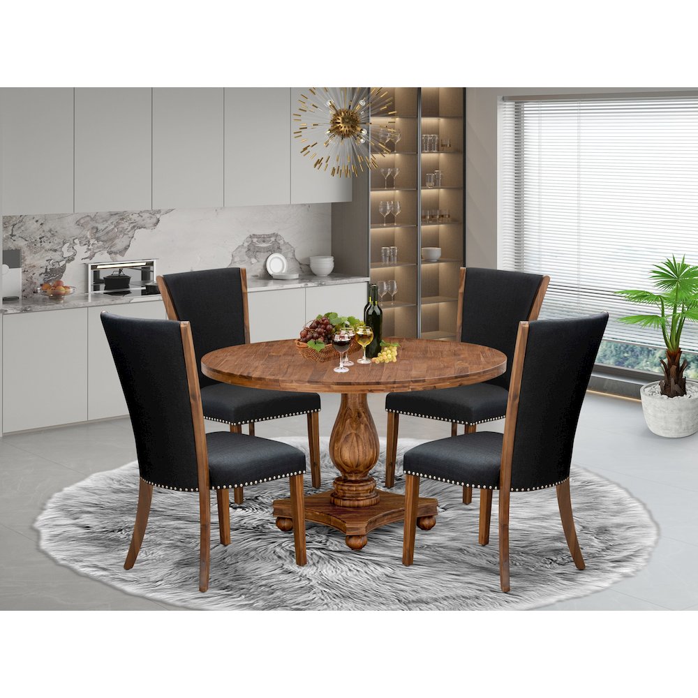 5 Piece Dinette Set For 4 Includes 54" Round Table In Black Color. Picture 2