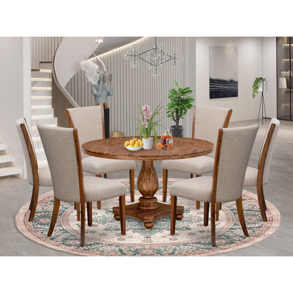 7 Piece Dining Set For 6 Contains 54" Round Table In Light Tan Color. Picture 2