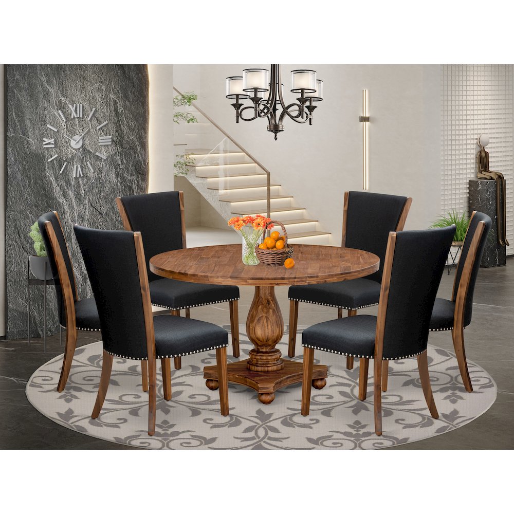 7 Piece Dining Set For 6 Consists Of 54" Round Table In Black Color. Picture 2
