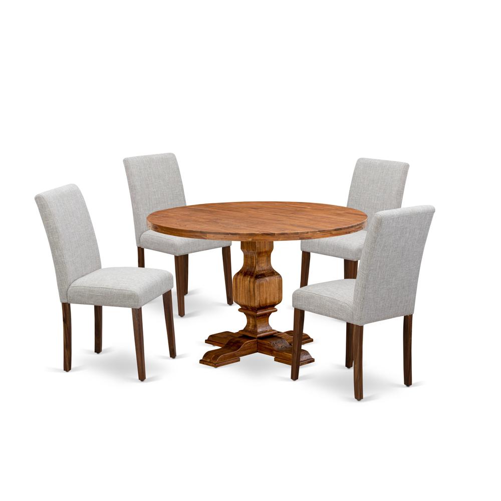 East West Furniture 5-Pc Dining Set - Modern Kitchen Table and 4 Doeskin Color Parson Dining Chairs with High Back - Antique Walnut Finish. Picture 1
