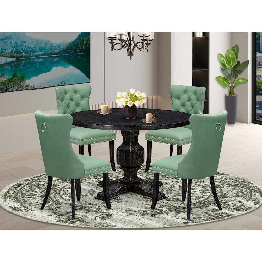 5 Piece Dining Set Contains 48" Round Table In Willow Green Color. Picture 2