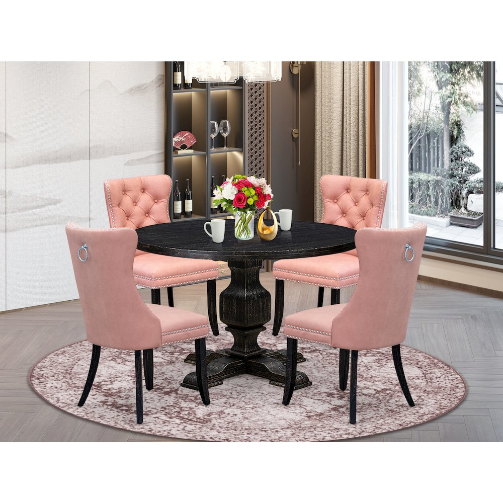 5 Piece Dining Set For 4 Contains 48" Round Table In Beige Red Color. Picture 2