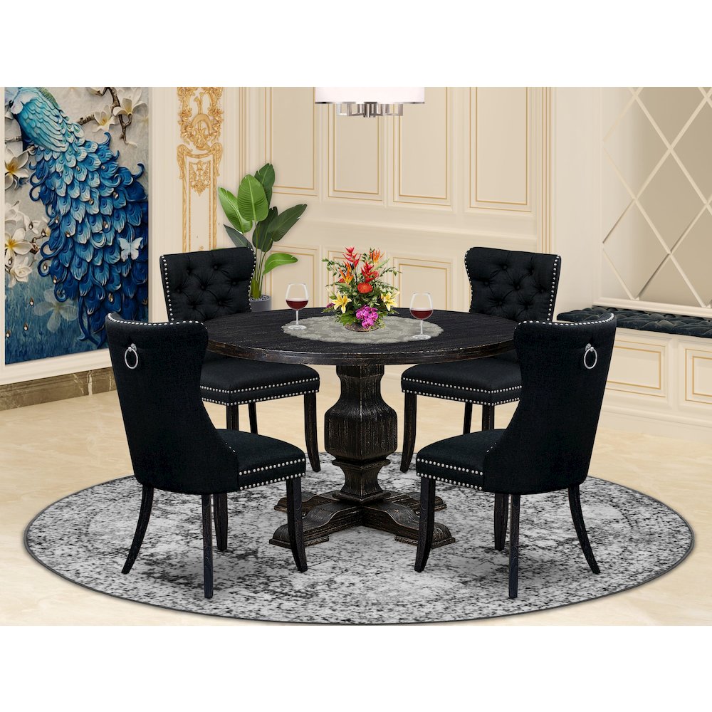 5 Piece Dining Room Set Consists Of 48" Round Table In Black Color. Picture 2