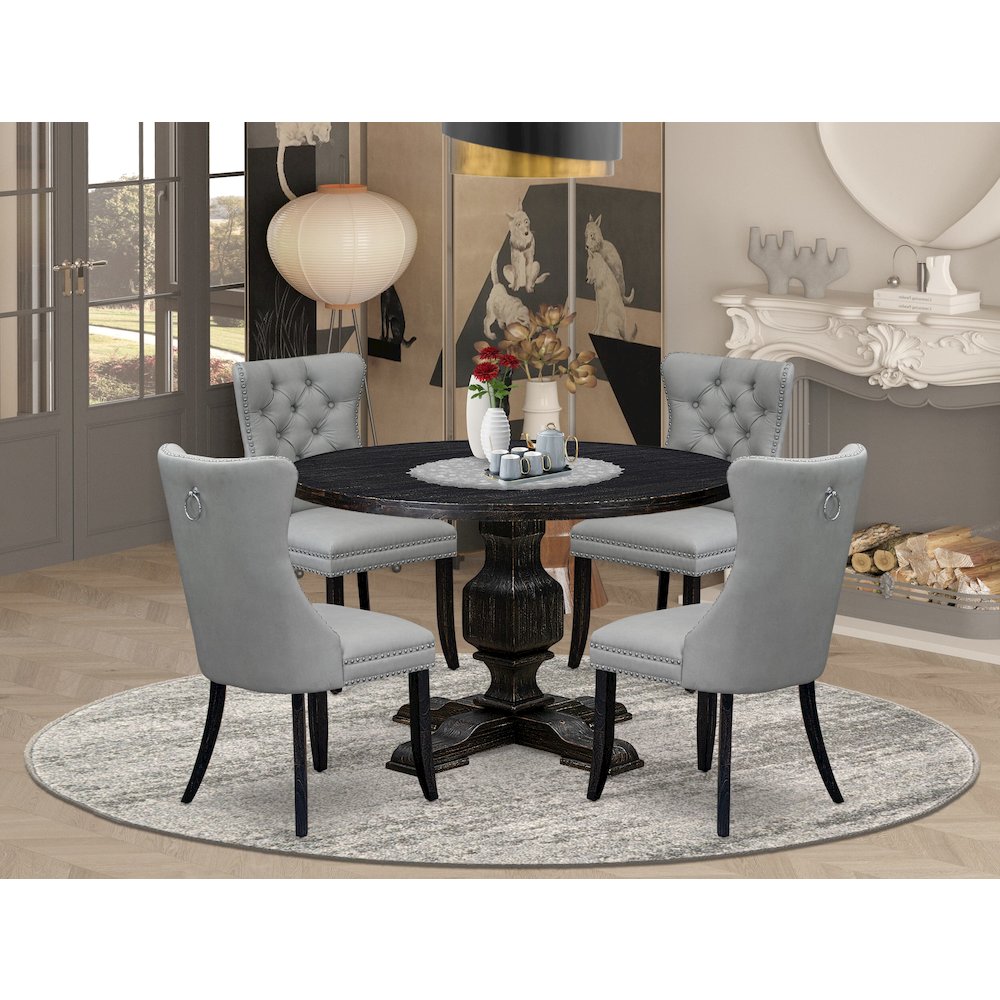 5 Piece Dining Table Set Contains 48" Round Table In Light Gray Color. Picture 2