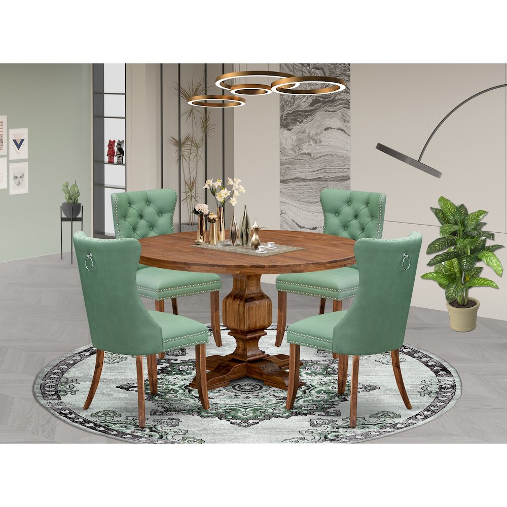 5-Pc Dining Set Include A Round Dining Table And 4 Willow Green Parson Chairs. Picture 2