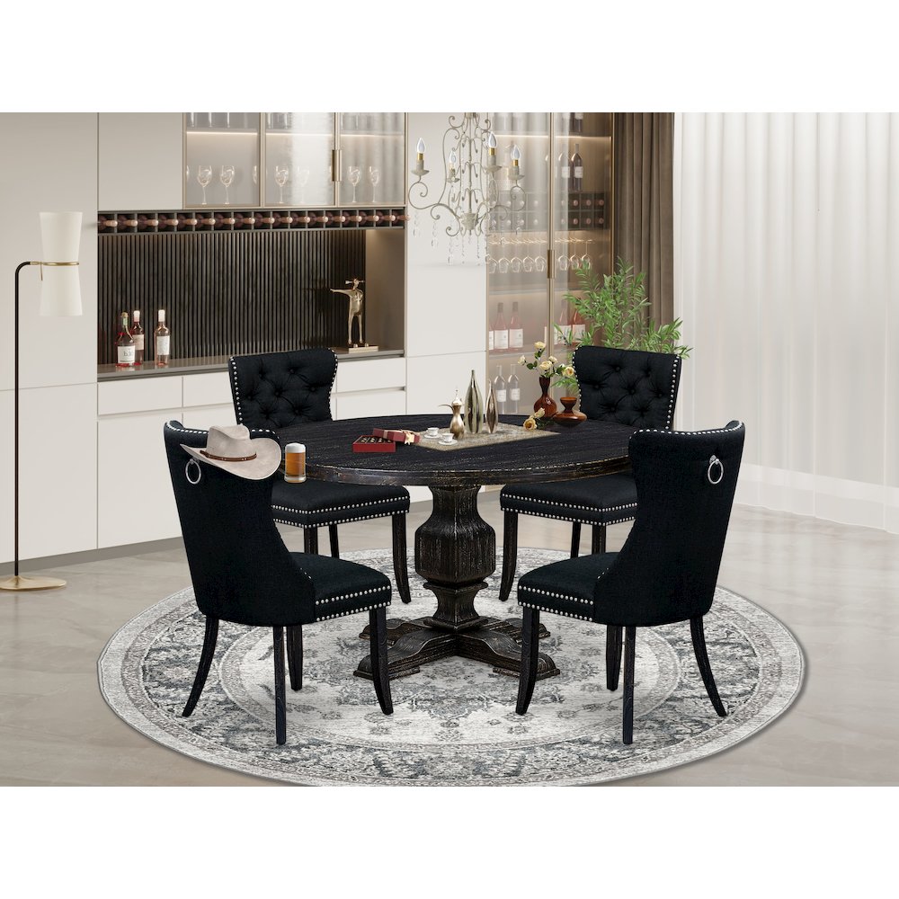 5 Piece Dining Room Set For 4 Includes 54" Round Table In Black Color. Picture 2