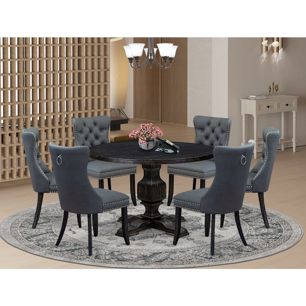 7-Piece Modern Dining Table Set In Platinum Gray Color. Picture 2
