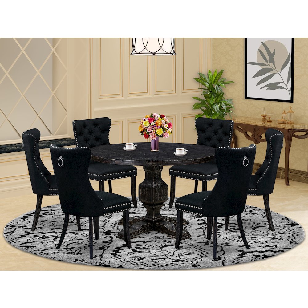 7 Piece Kitchen Table Set Contains 48" Round Table In Black Color. Picture 2