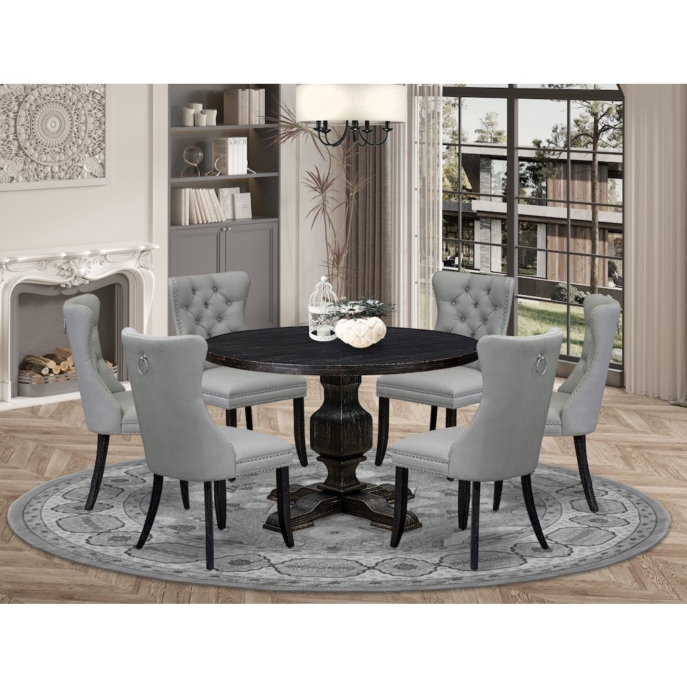 7 Piece Dining Table Set Includes 48" Round Table In Light Gray Color. Picture 2