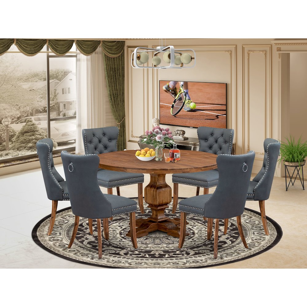 7-Piece Mid-Century Dining Table Set Of A Kitchen Table, 6 Platinum Gray Chairs. Picture 2