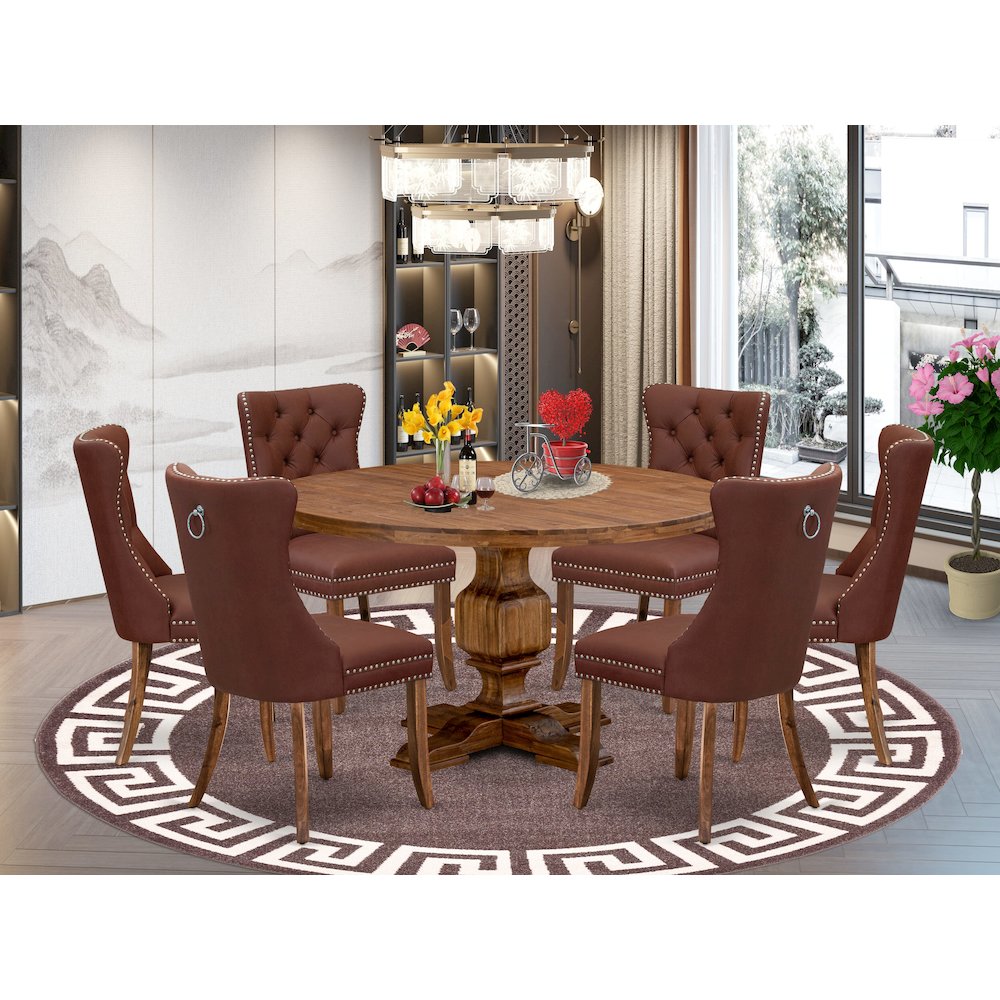 7-Pc Dining Room Table Set Consist A Table And 6 Burgundy Parsons Chairs. Picture 2