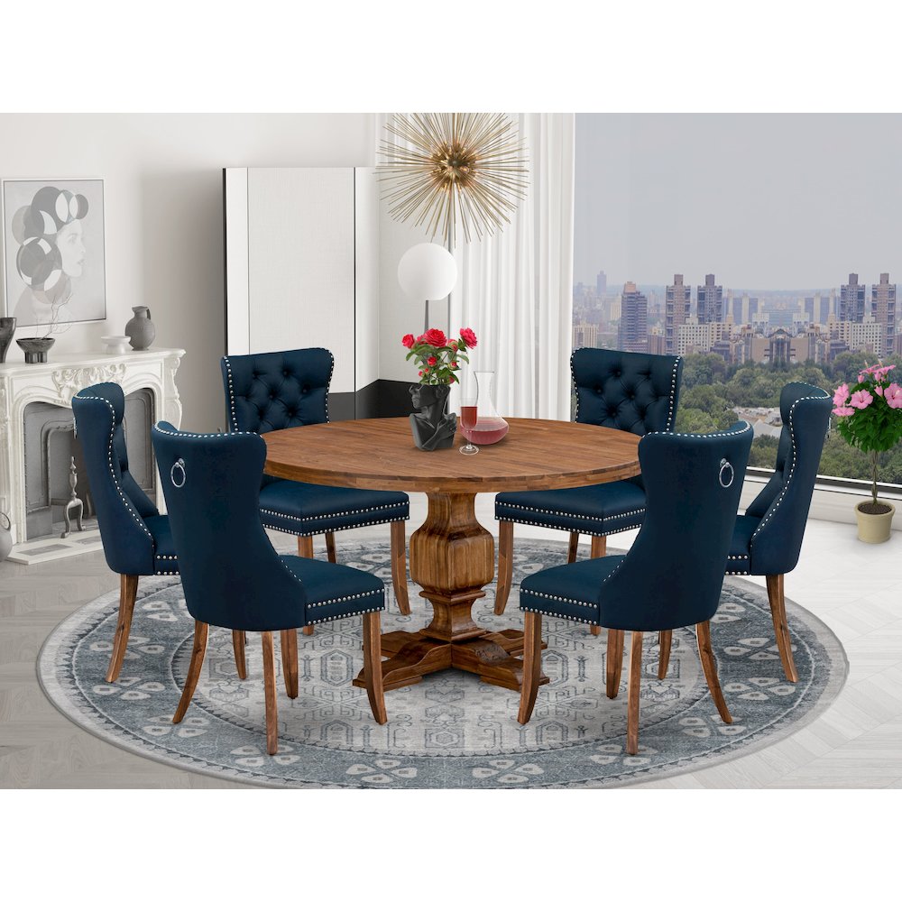7-Piece Kitchen Table Set In Navy Blue Color. Picture 2