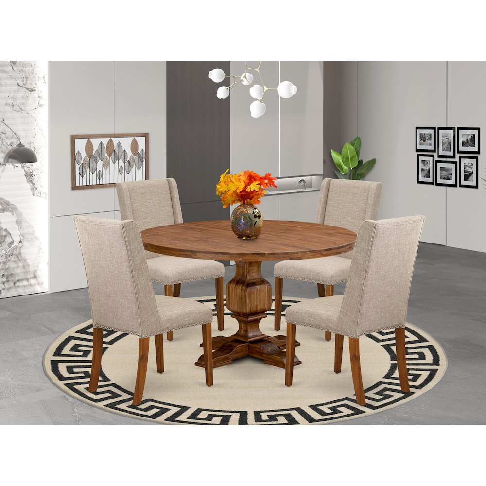 5-Piece Dining Table And 4 Light Tan Linen Fabric Dining Room Chair. Picture 2