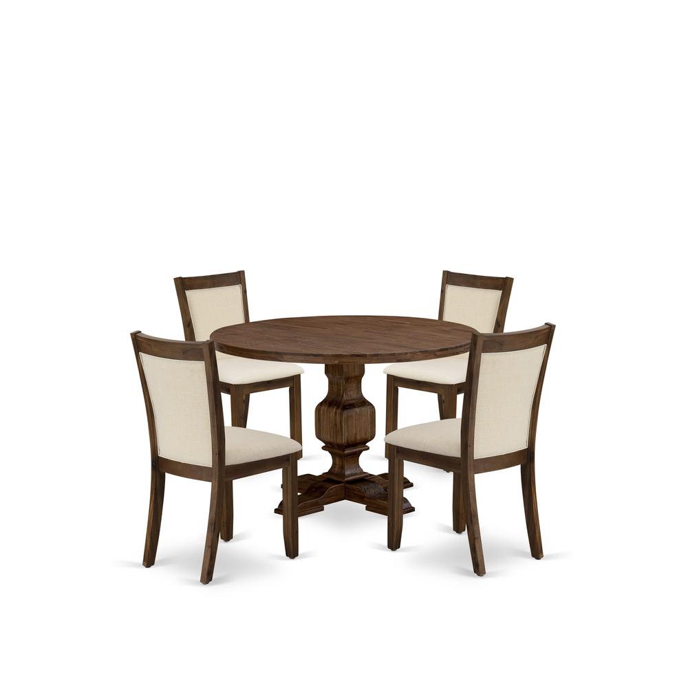 East West Furniture 5-Piece Dining Room Set - An Attractive Dining Table and 4 Lovely Light Beige Linen Fabric Wooden Chairs with Stylish High Back (Sand Blasting Antique Walnut Finish). Picture 1