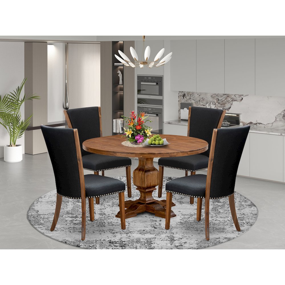 5 Piece Dining Table Set Contains 54" Round Kitchen Table In Black Color. Picture 2