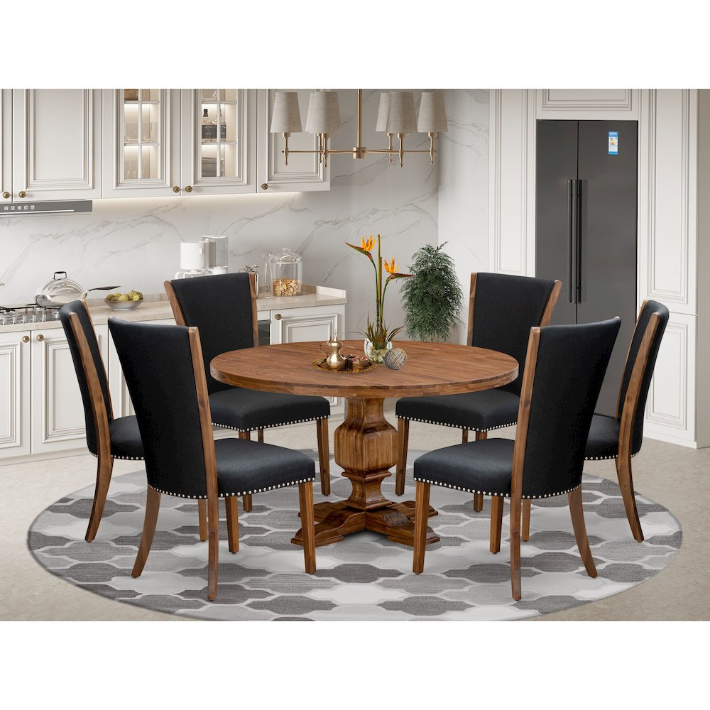 7 Piece Dining Table Set For 6 Includes 54" Round Table In Black Color. Picture 2