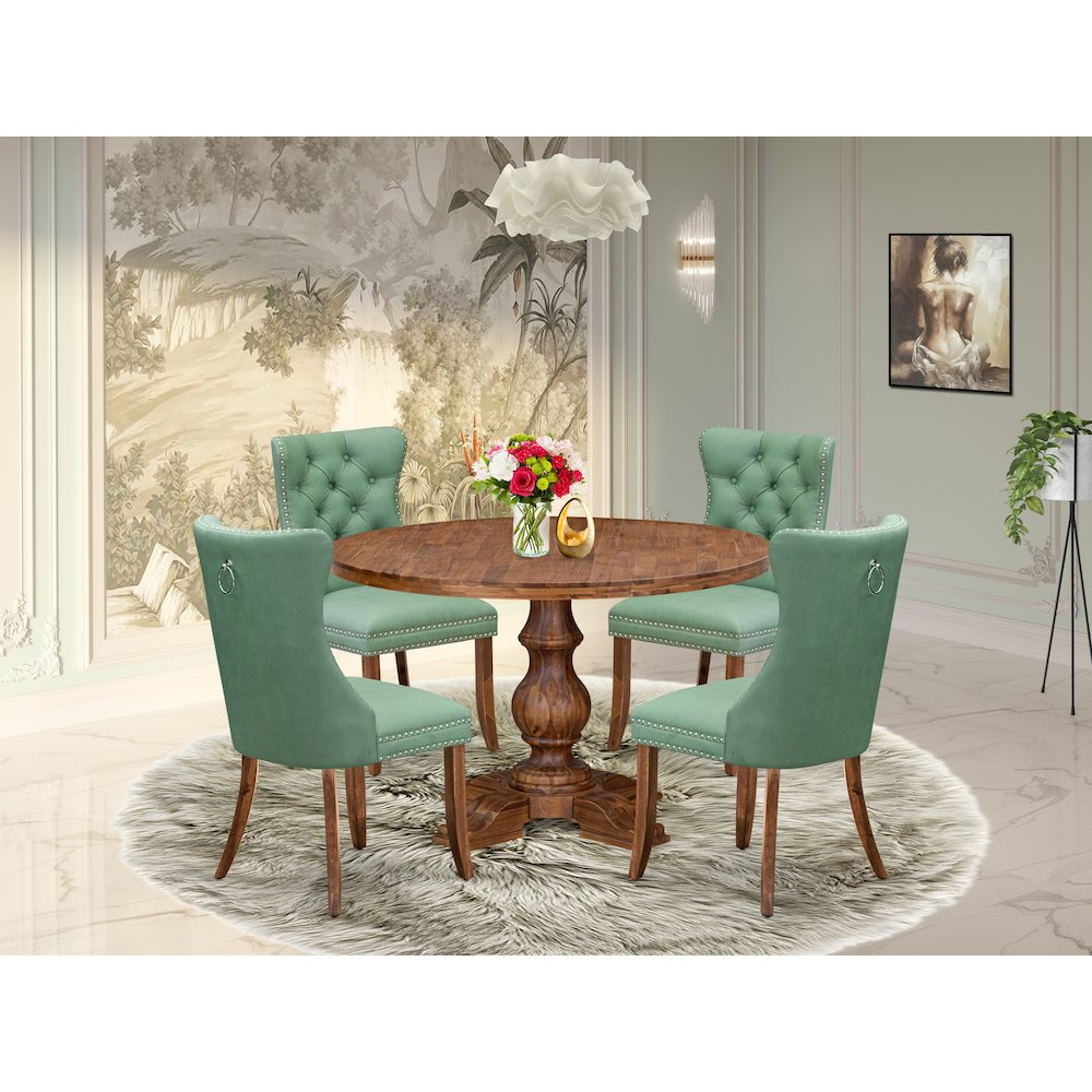 5-Pc Kitchen Table Set Contain A Wood Table And 4 Willow Green Parson Chairs. Picture 2