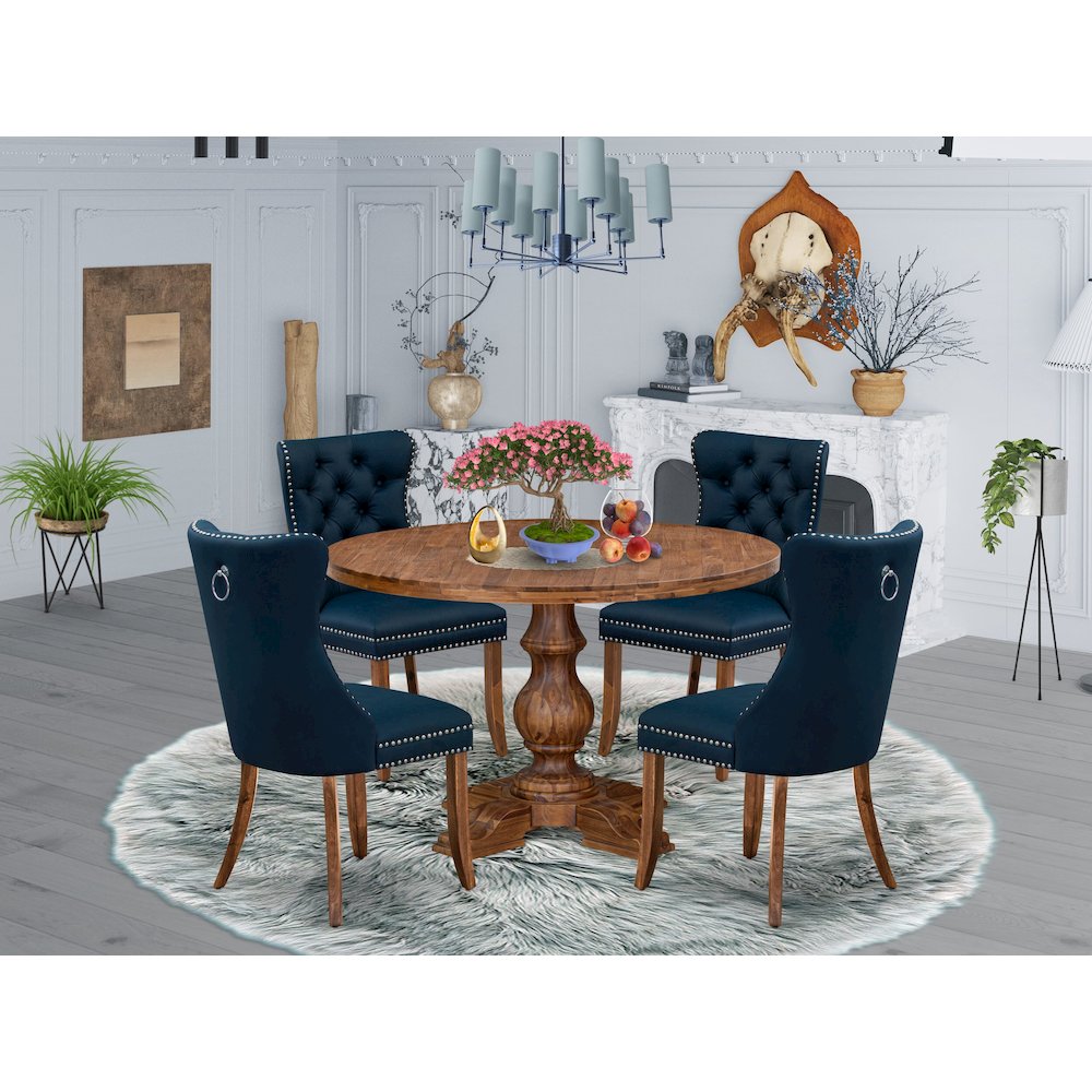 5-Piece Modern Dining Set In Navy Blue Color. Picture 2