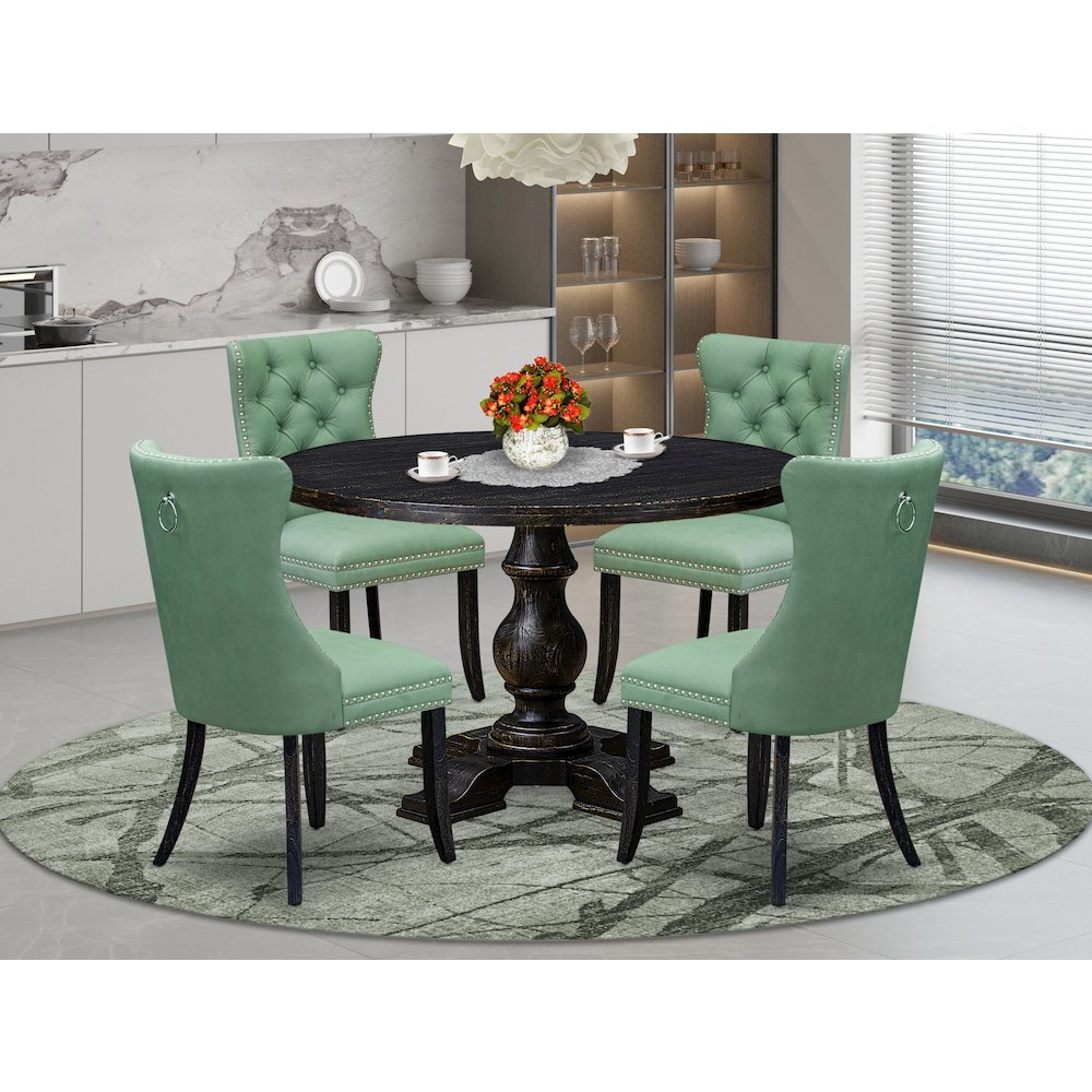 5 Piece Dining Set Consists Of 48" Round Table In Willow Green Color. Picture 2