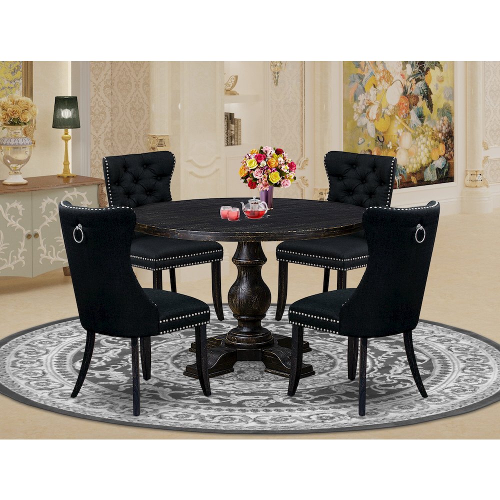 5-Piece Dining Room A Dining Table And 4 Black Linen Fabric Dining Chairs. Picture 2