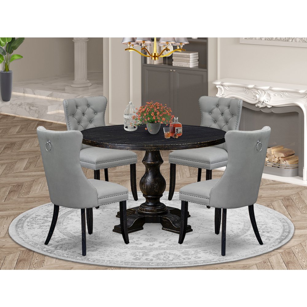 5 Piece Dining Table Set Consists Of 48" Round Table In Light Gray Color. Picture 2