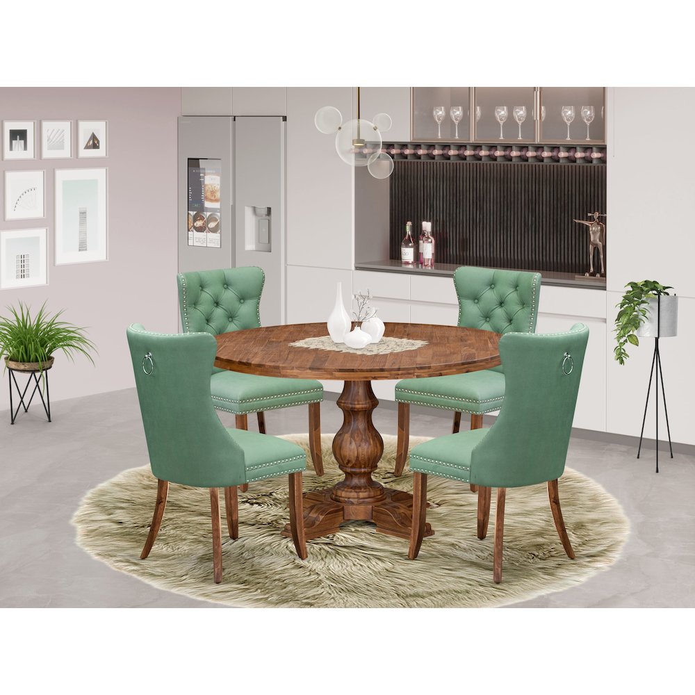 5-Pc Mid Century Dining Set Contain A Wooden Table And 4 Willow Green Chairs. Picture 2