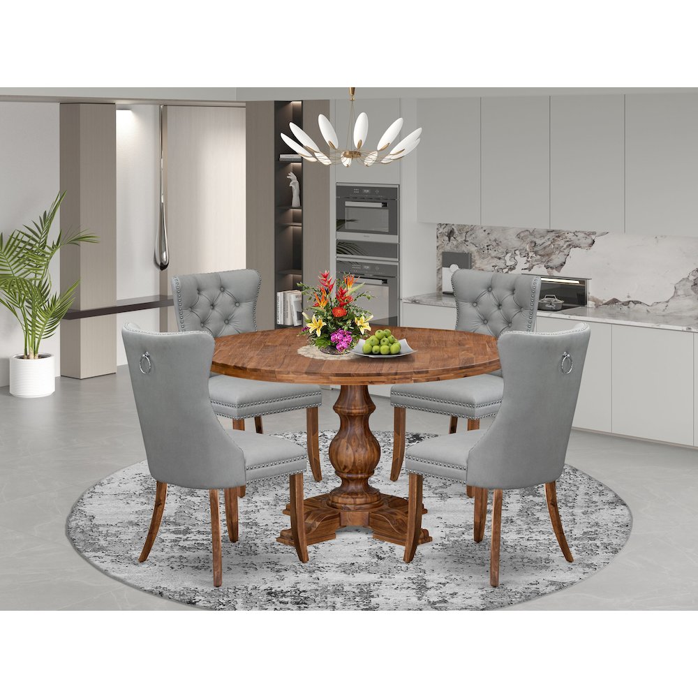 5-Pc Dining Table Set Contain A Wooden Table And 4 Light Gray Upholstered Chairs. Picture 2