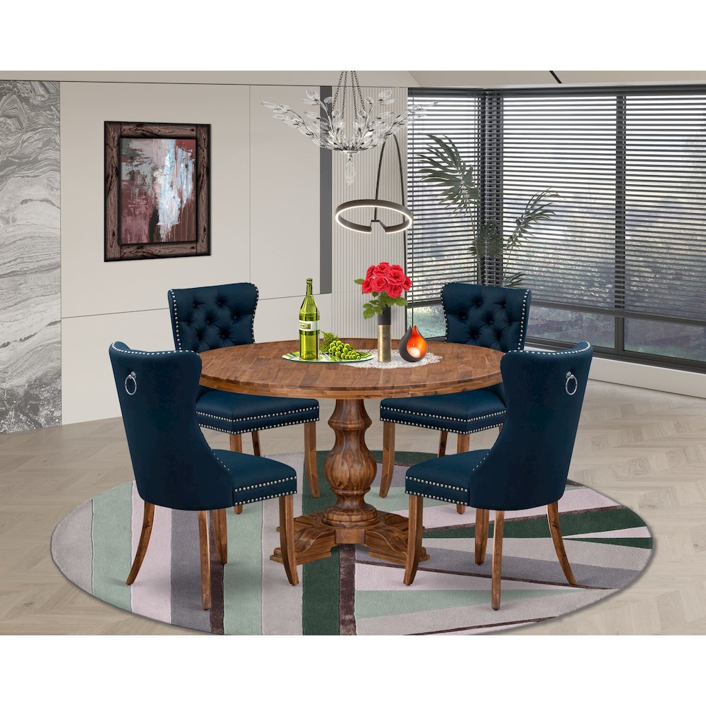 5-Piece Dining Table Set In Navy Blue Color. Picture 2