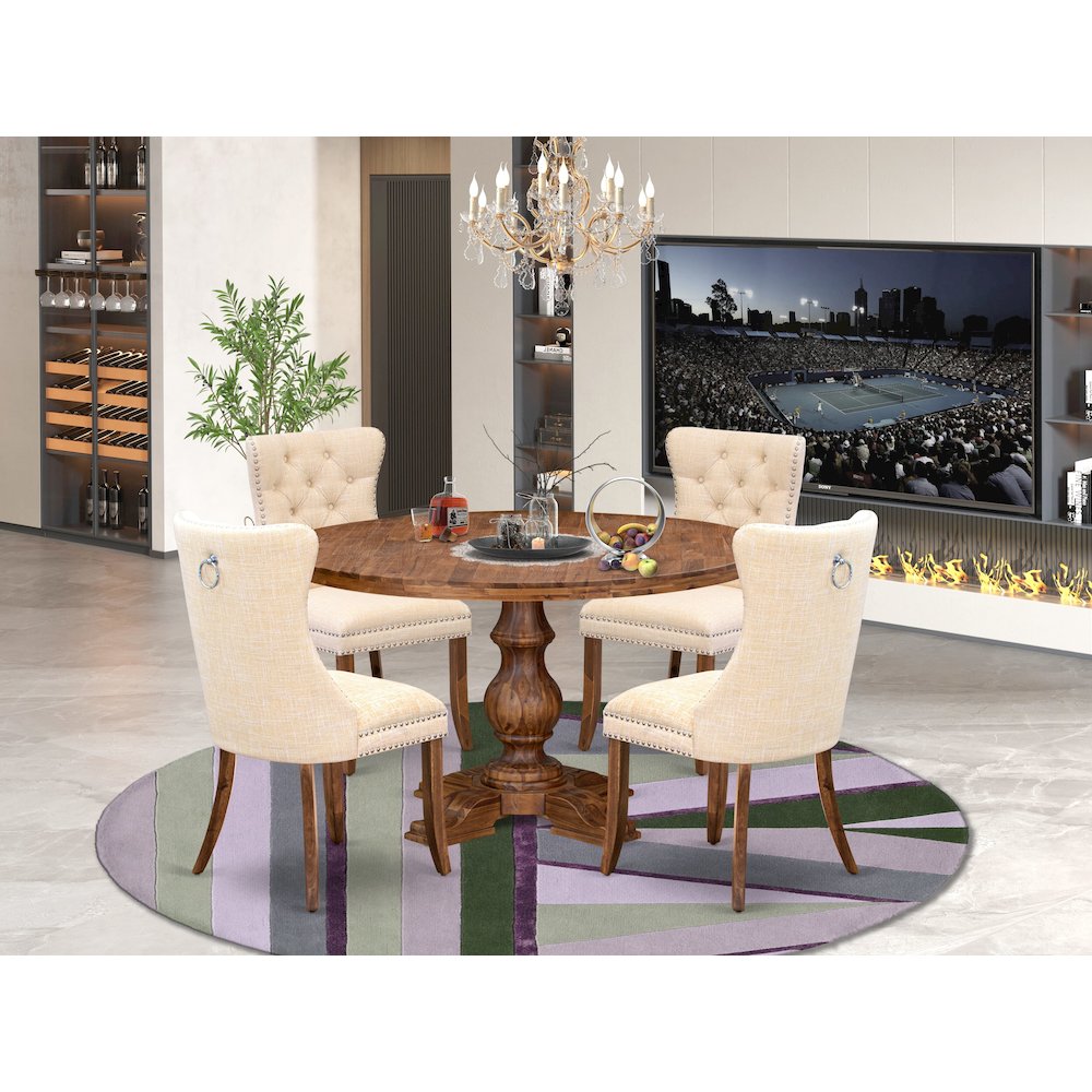 5-Piece Modern Dining Table Set In Light Beige Color. Picture 2
