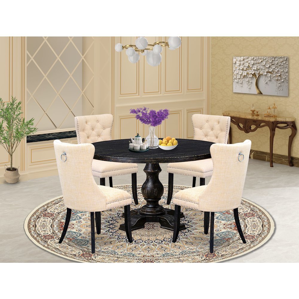 5-Pc Modern Dining Set A Wood Table, 4 Light Beige Linen Fabric Parson Chairs. Picture 2