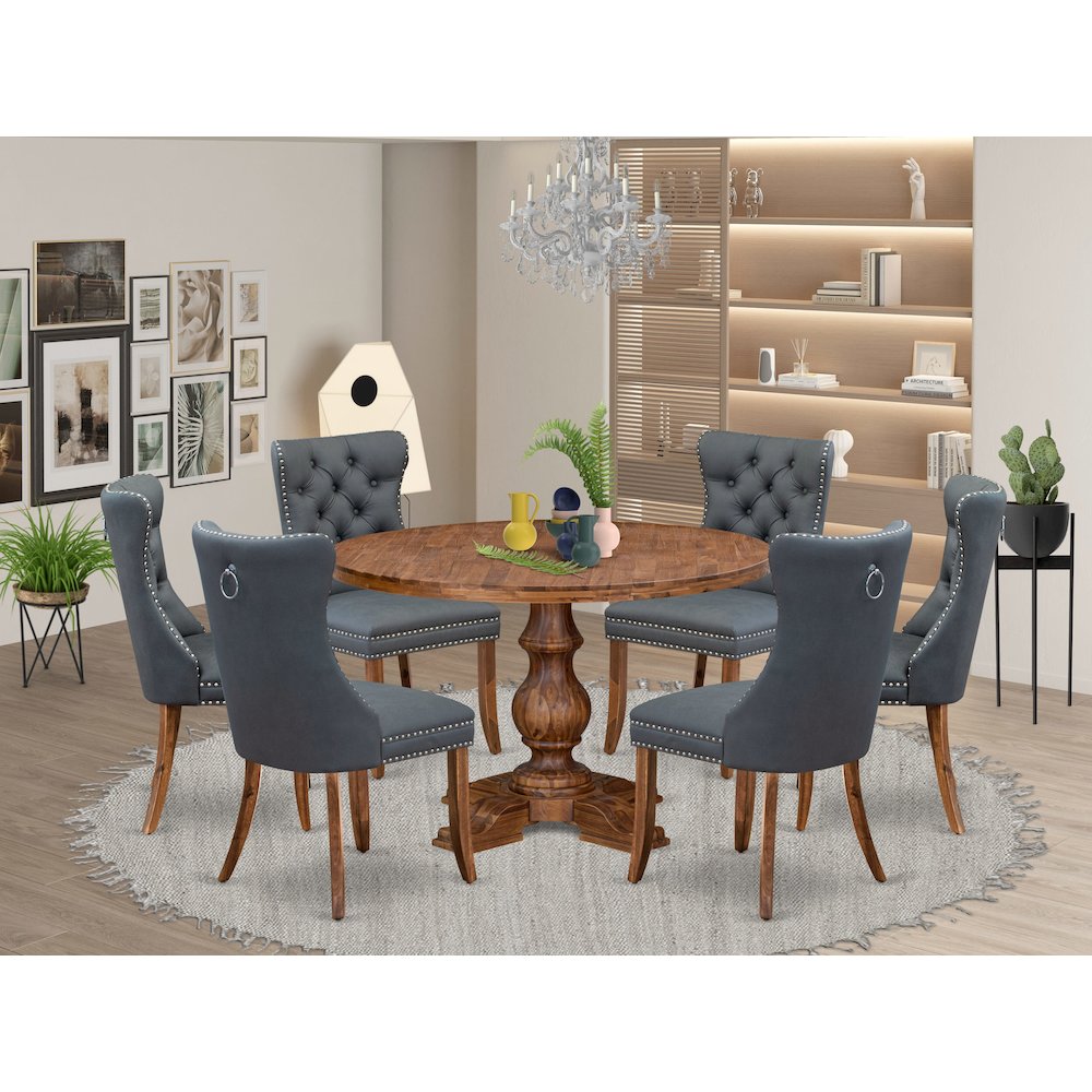 7-Piece Dining Table Set Of A Kitchen Table, 6 Platinum Gray Dining Chairs. Picture 2