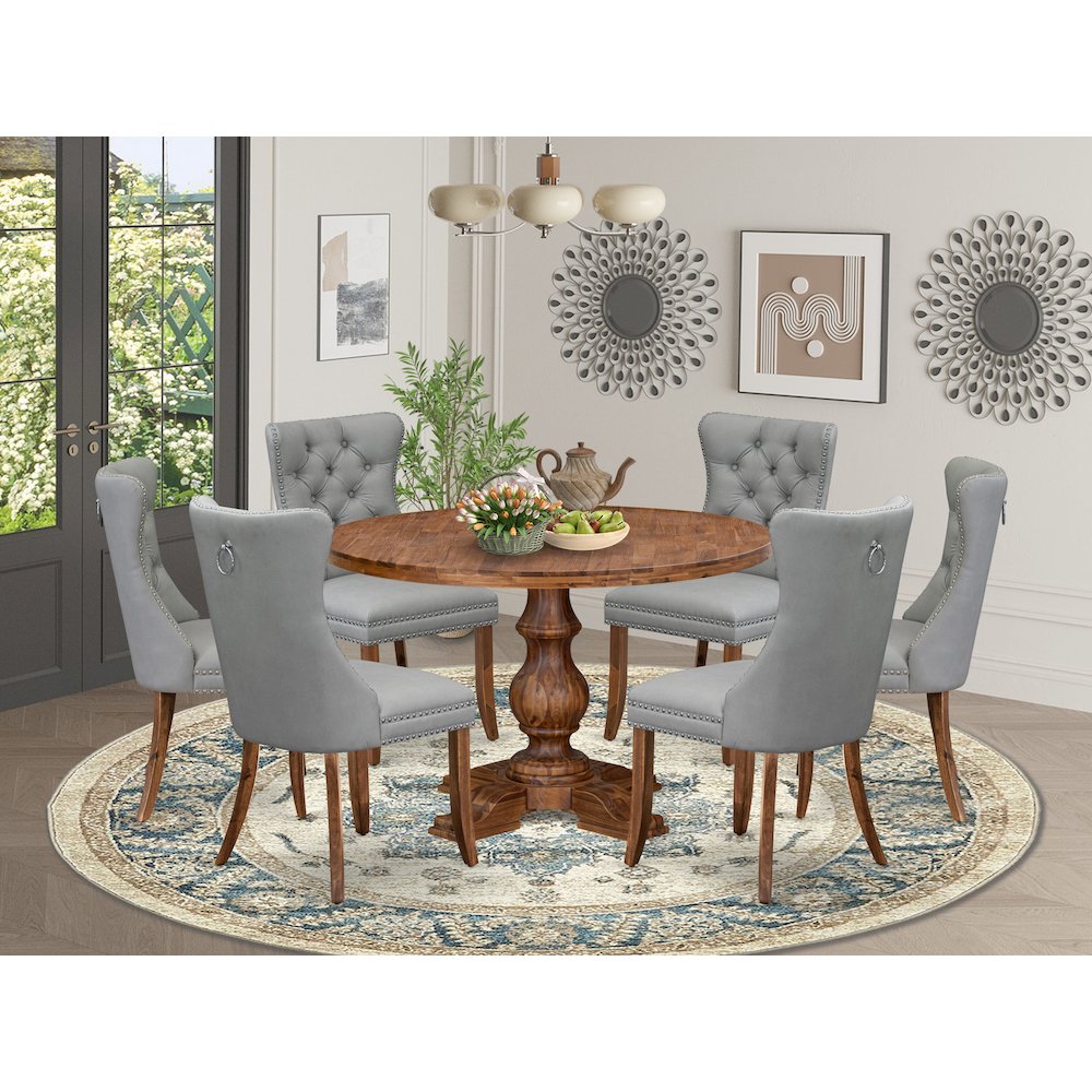 7-Pc Room Table Set Include A Modern Dining Table And 6 Light Gray Parson Chairs. Picture 2