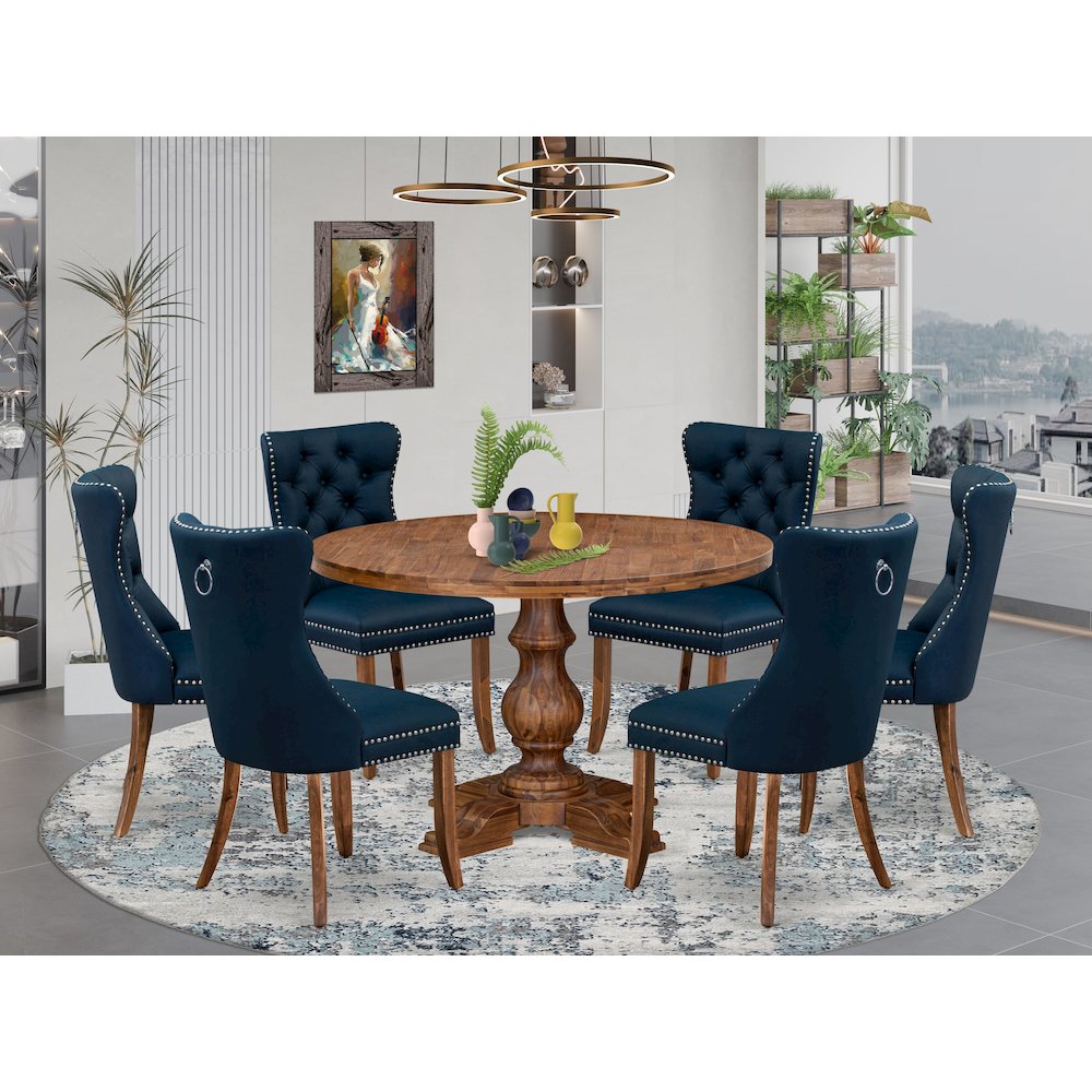 7-Piece Dining Table Set In Navy Blue Color. Picture 2