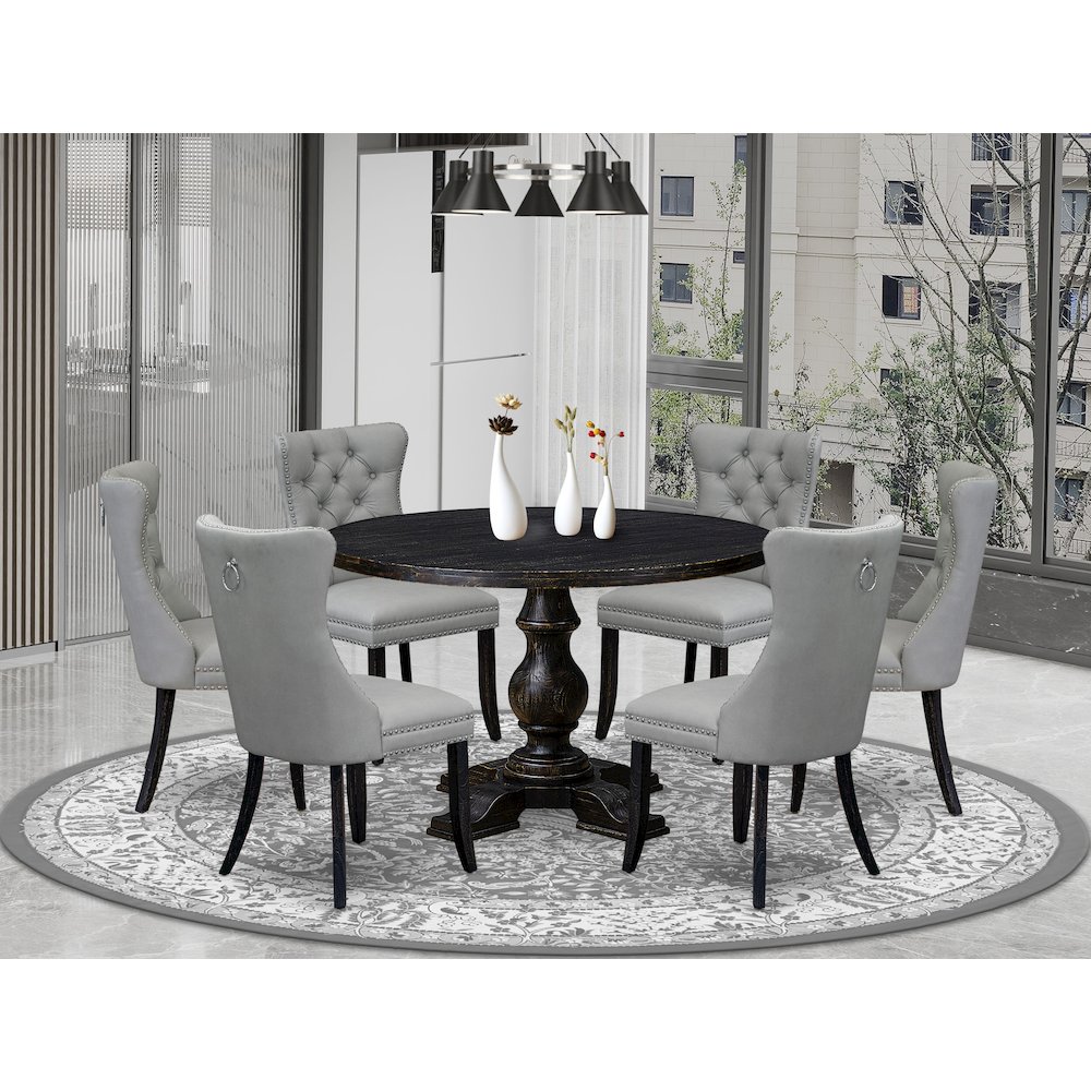7 Piece Dining Table Set Contains 48" Round Table In Light Gray Color. Picture 2