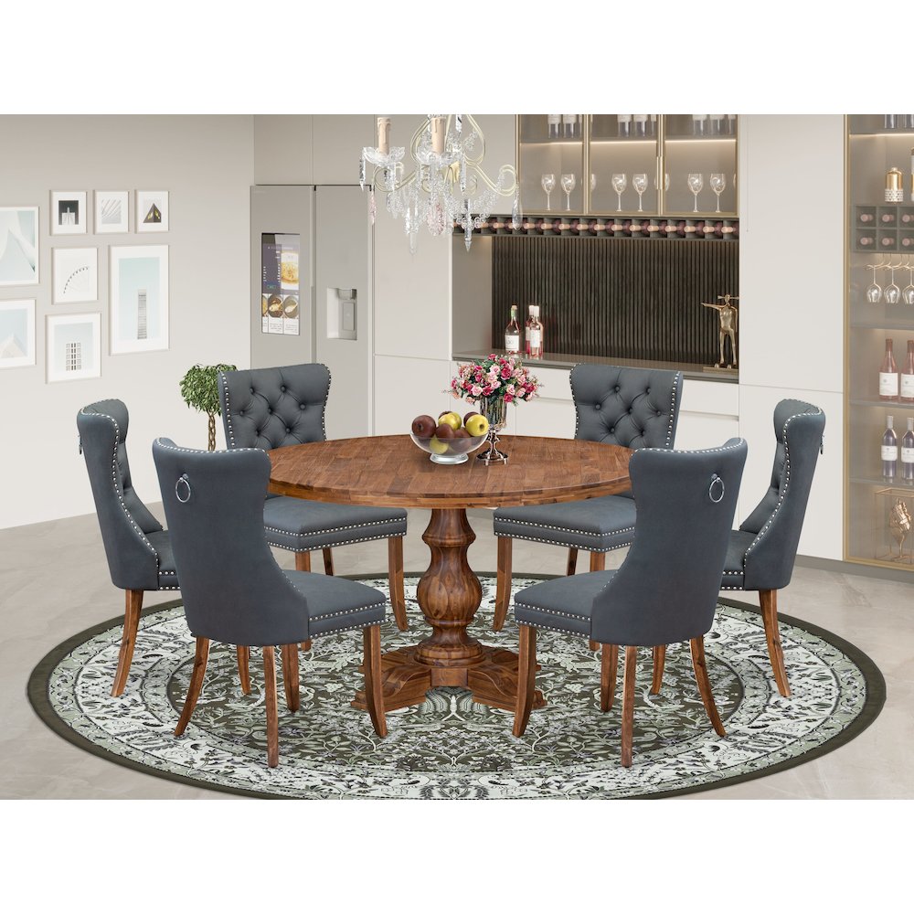 7-Piece Kitchen Table Set Of A Dining Table, 6 Platinum Gray Dining Room Chairs. Picture 2
