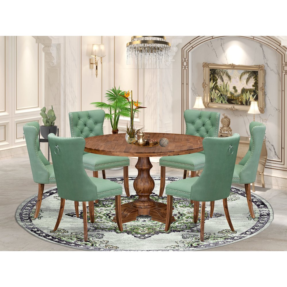 7-Pc Mid Century Dining Set Include A Dining Table And 6 Willow Green Chairs. Picture 2