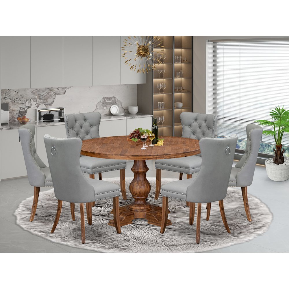 7-Pc Modern Dining Set Include A Dining Table And 6 Light Gray Parsons Chairs. Picture 2