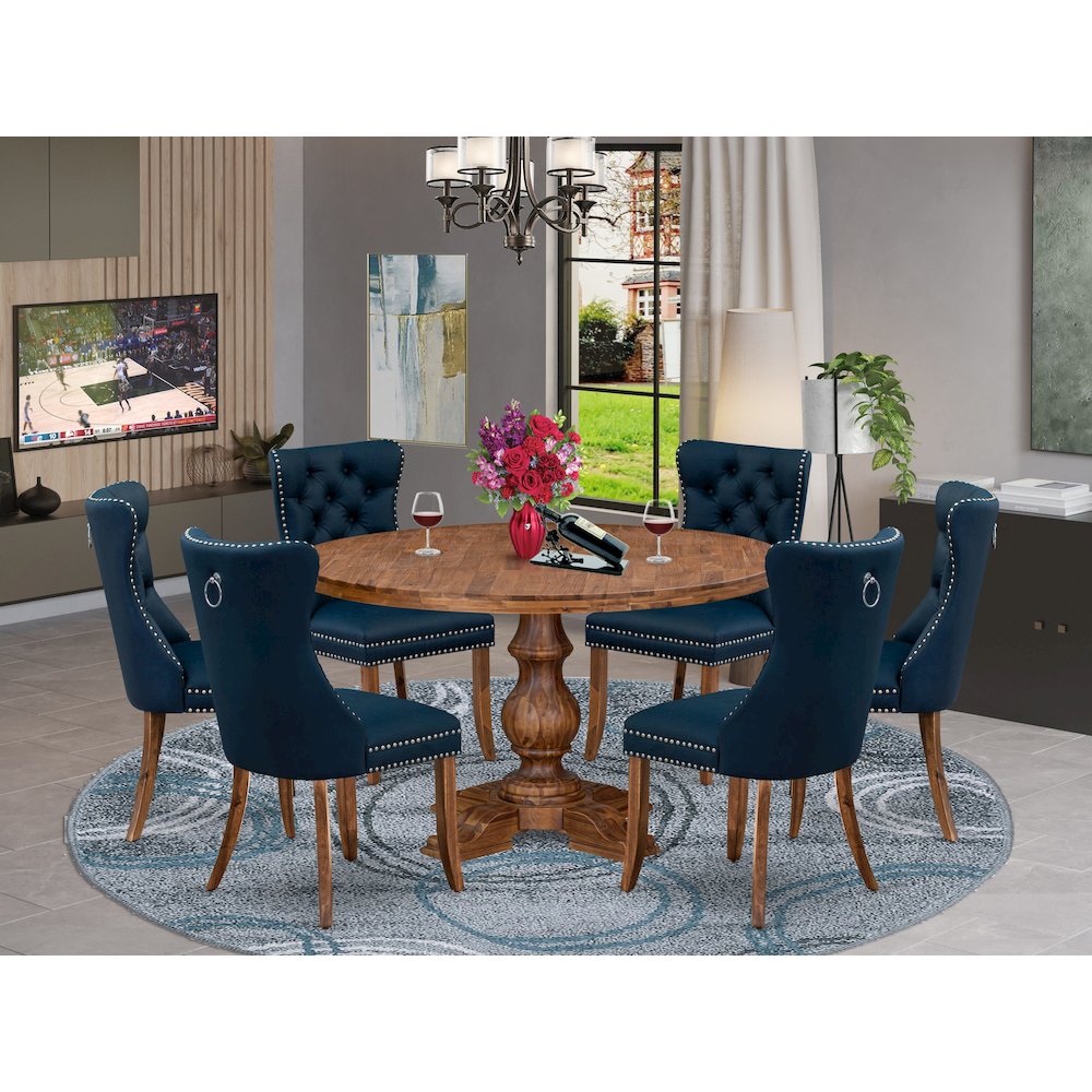 7-Piece Modern Dining Set In Navy Blue Color. Picture 2