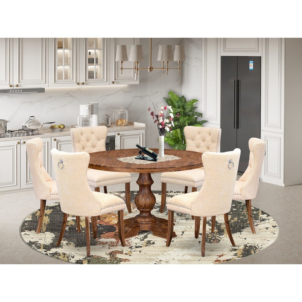 7-Piece Dining Table Set In Light Beige Color. Picture 2
