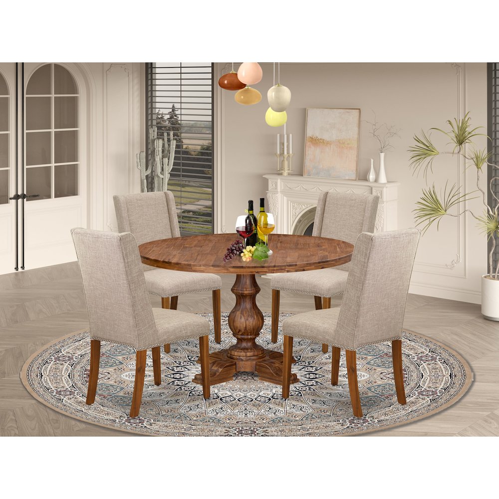 5-Pc Mid-Century Dining Set A Dining Room Table, 4 Light Tan Parson Chairs. Picture 2