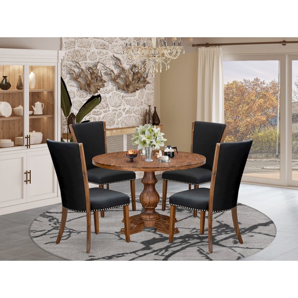 5 Piece Dining Table Set For 4 Includes 48" Round Table In Black Color. Picture 2