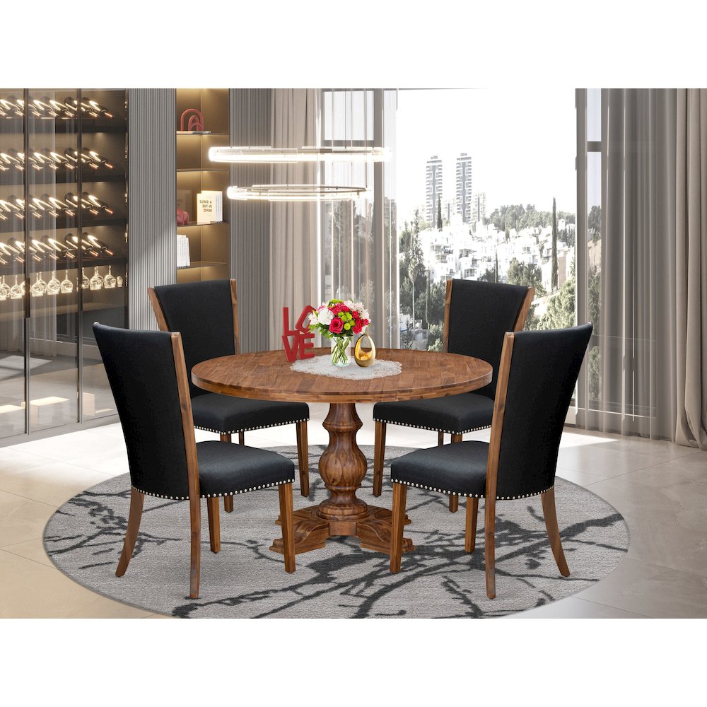 5 Piece Dining Table Set For 4 Includes 54" Round Table In Black Color. Picture 2
