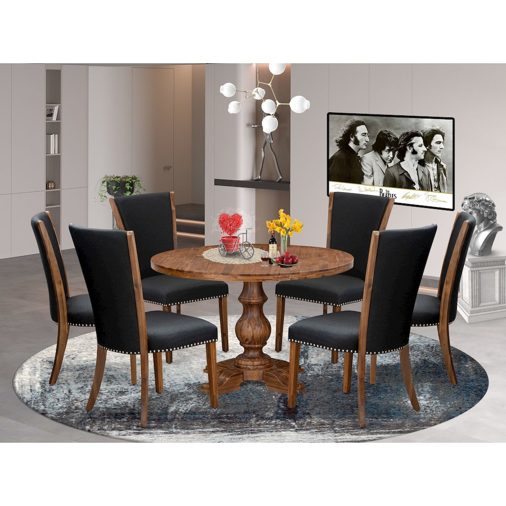 7 Piece Kitchen Table Set Includes 48" Round Table In Black Color. Picture 2