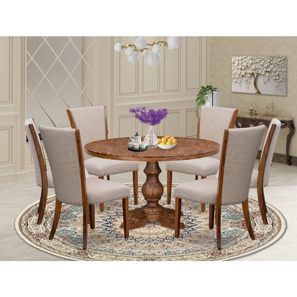 7 Piece Dining Set Includes 54" Round Table In Light Tan Color. Picture 2