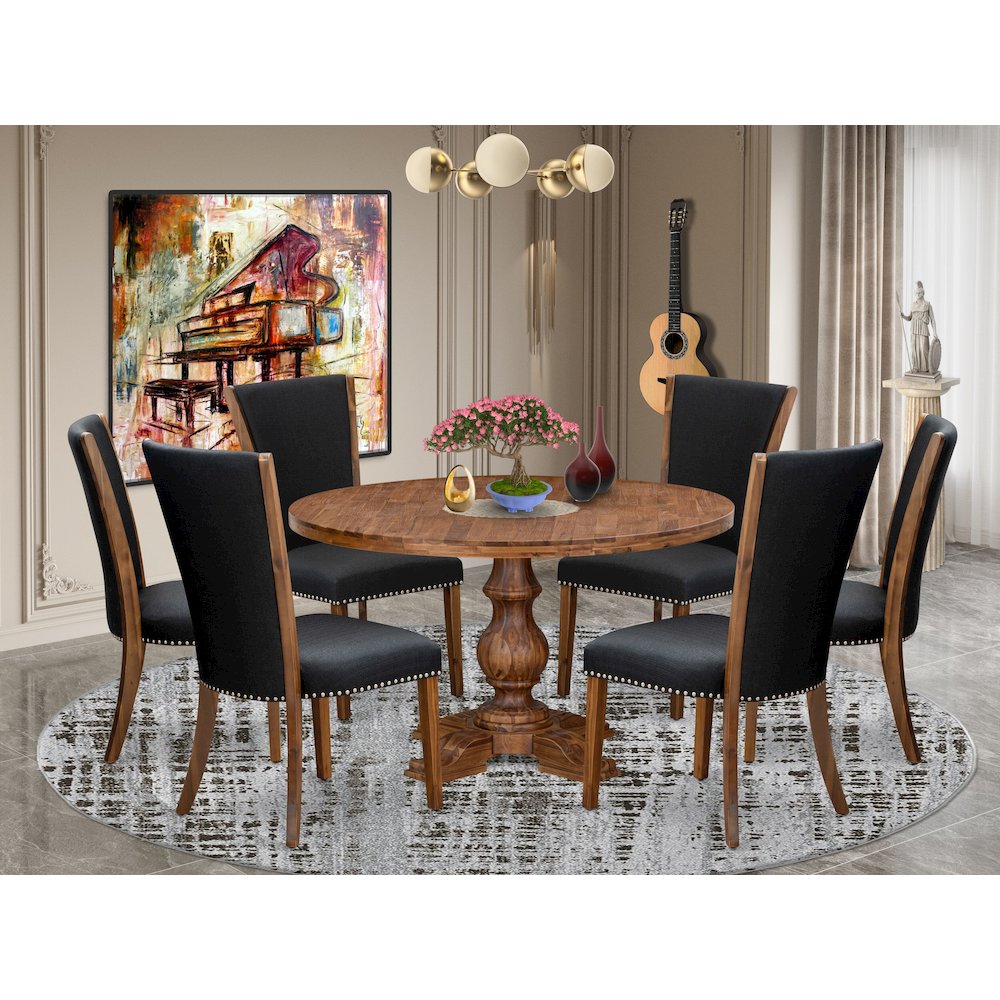 7 Piece Dining Set Consists Of 54" Round Kitchen Table In Black Color. Picture 2